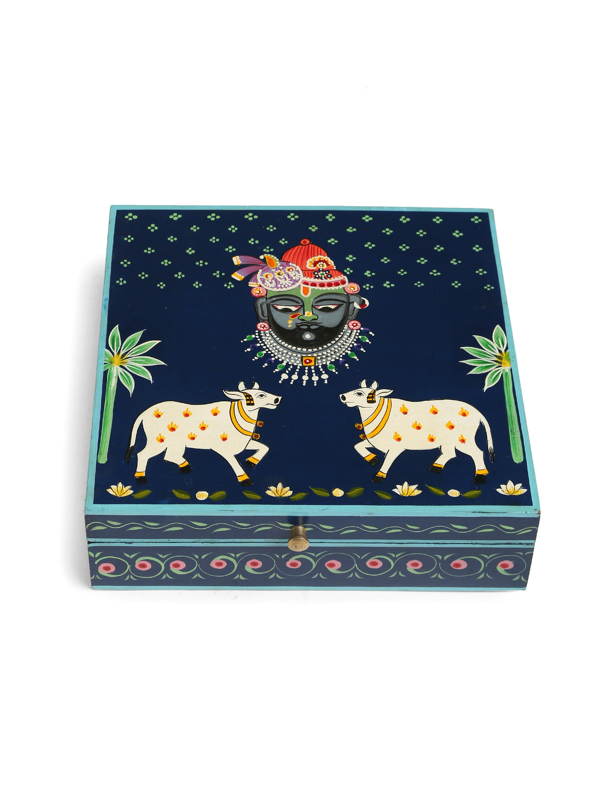Pichwai Krishna Painted Box - Dark Blue