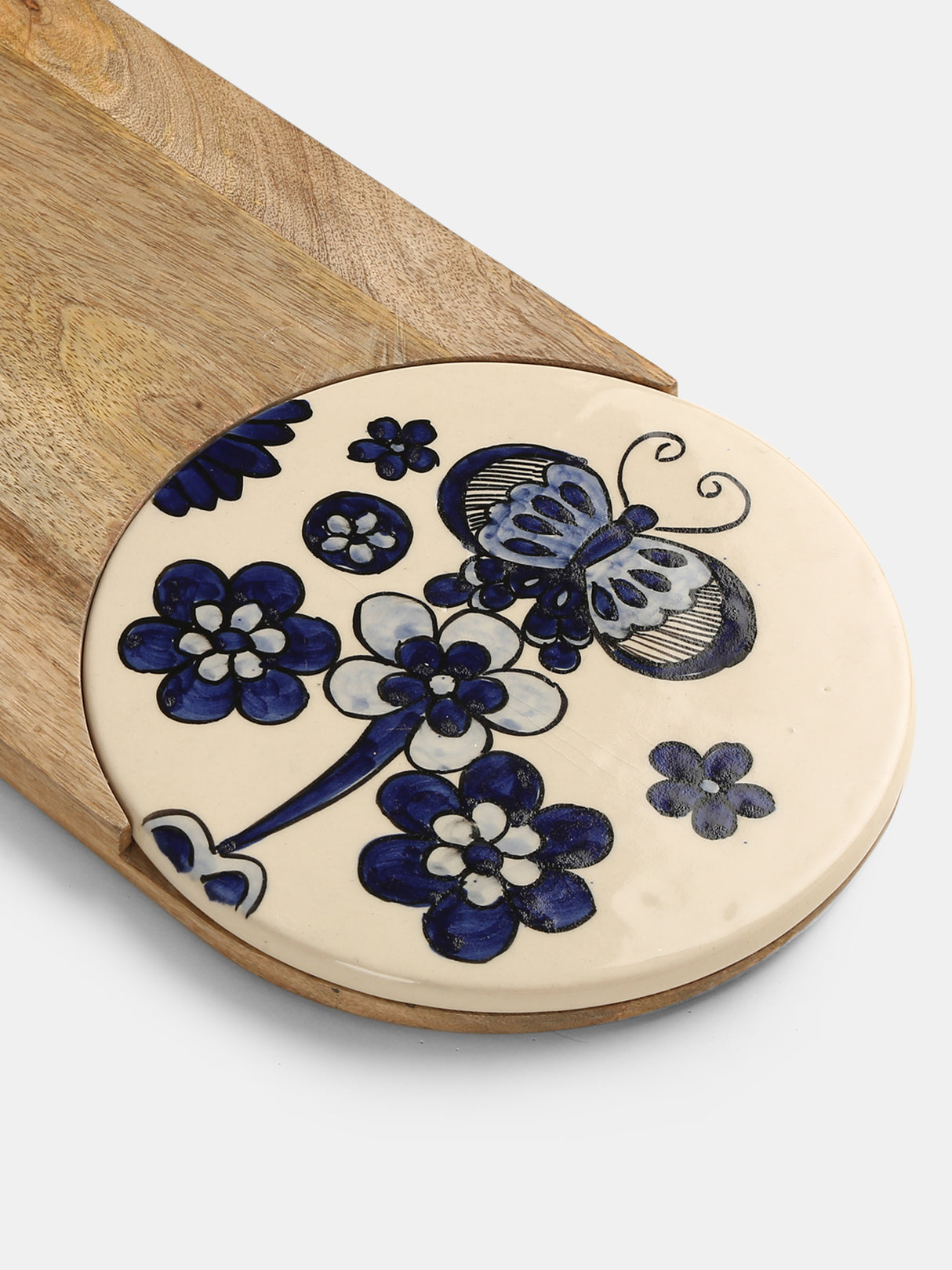 Chopping Board - Wood and Ceramic Cheese Board Cum Platter With Hand Painted Details