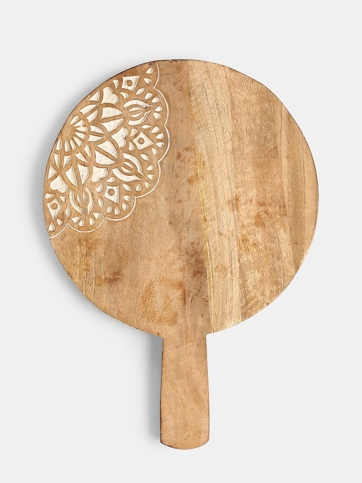 Round Cheese Board Cum Platter With Carved Flower