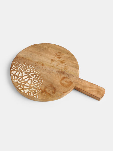 Round Cheese Board Cum Platter With Carved Flower
