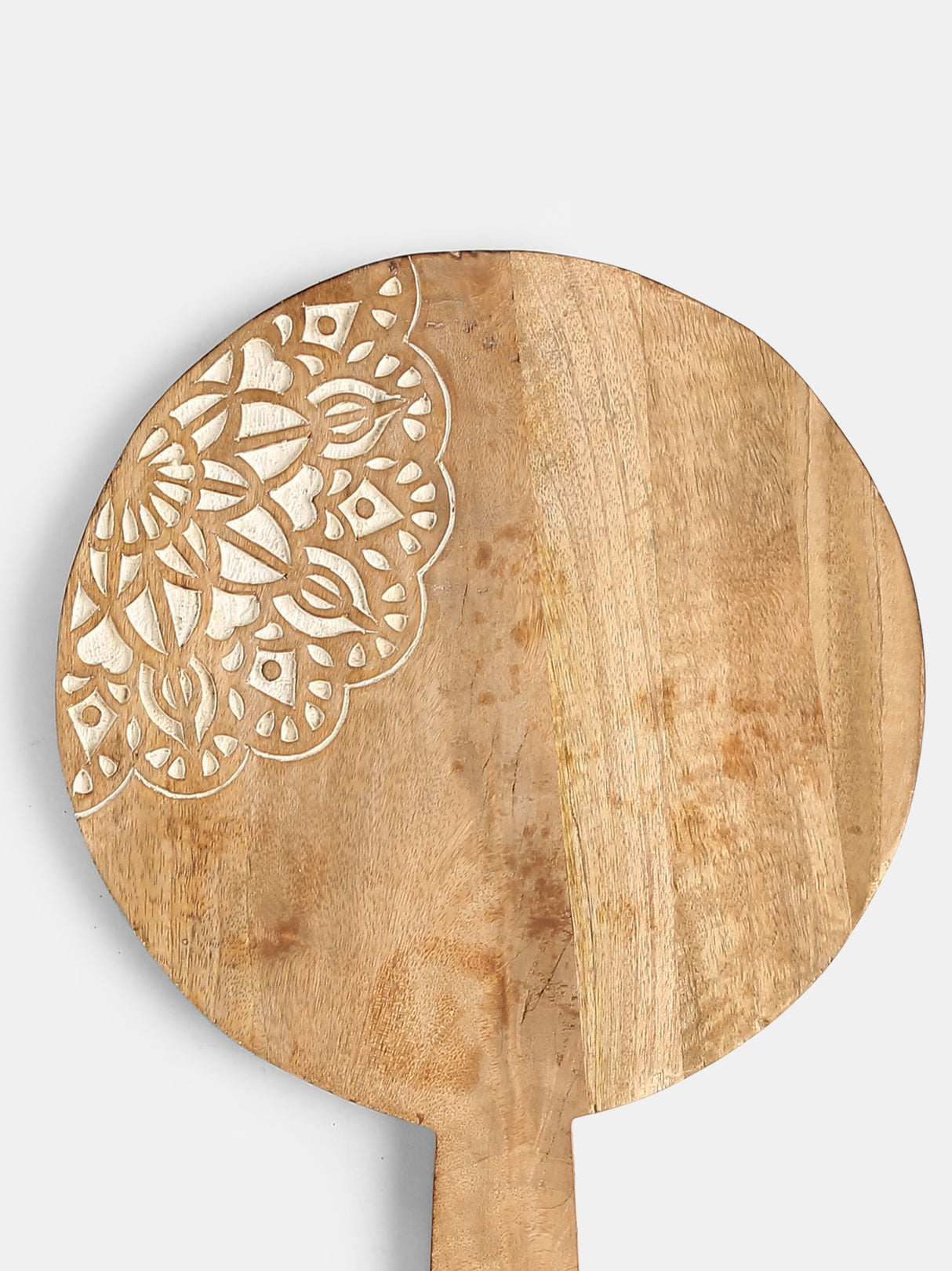 Round Cheese Board Cum Platter With Carved Flower