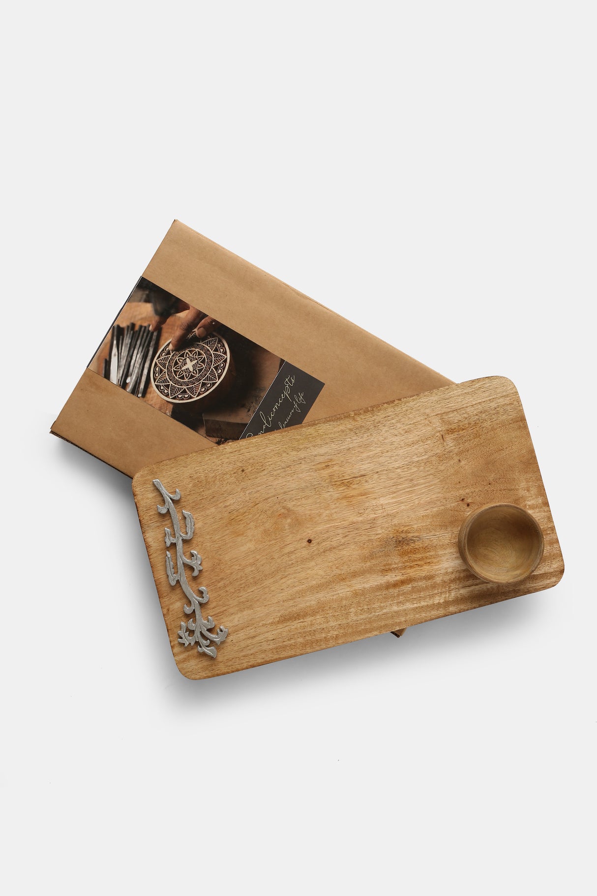 Chopping Board - Cheese board Cum Platter With Silver Foiled Details And Dip Bowl