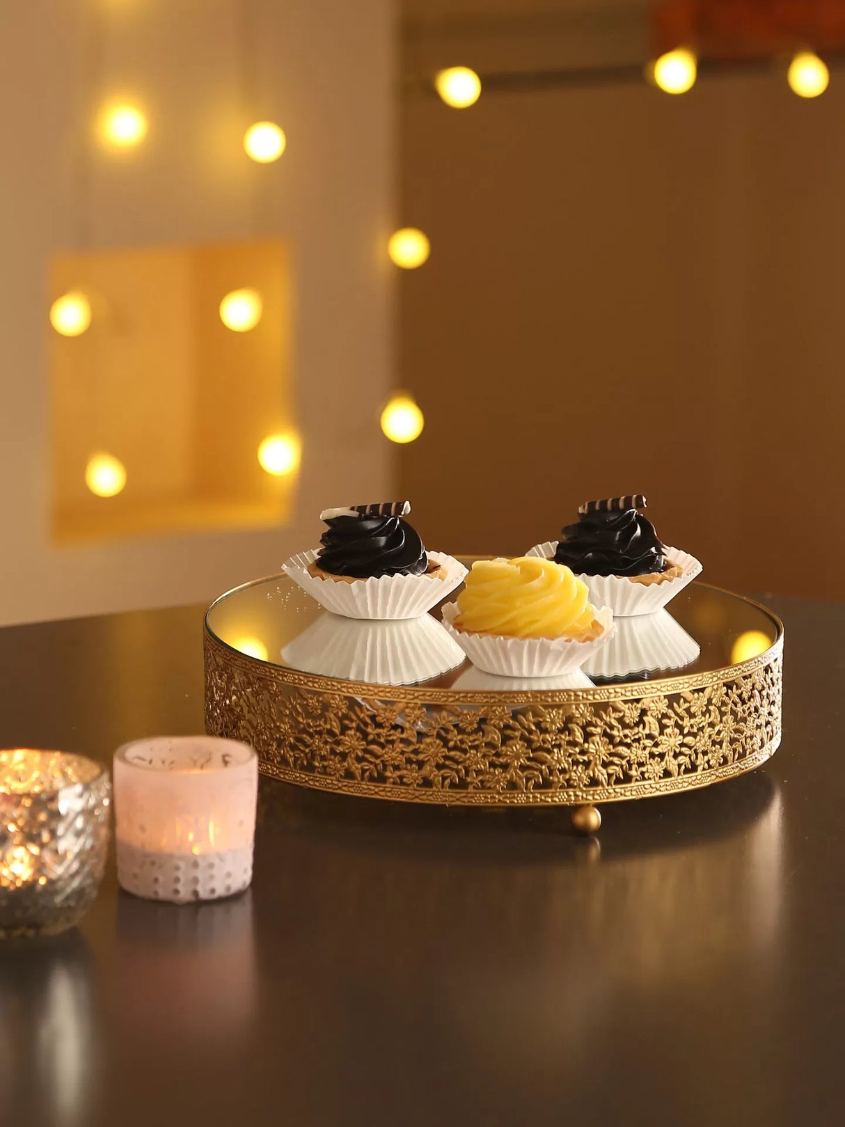 Cake Stand - Matt Gold Mirror Glass