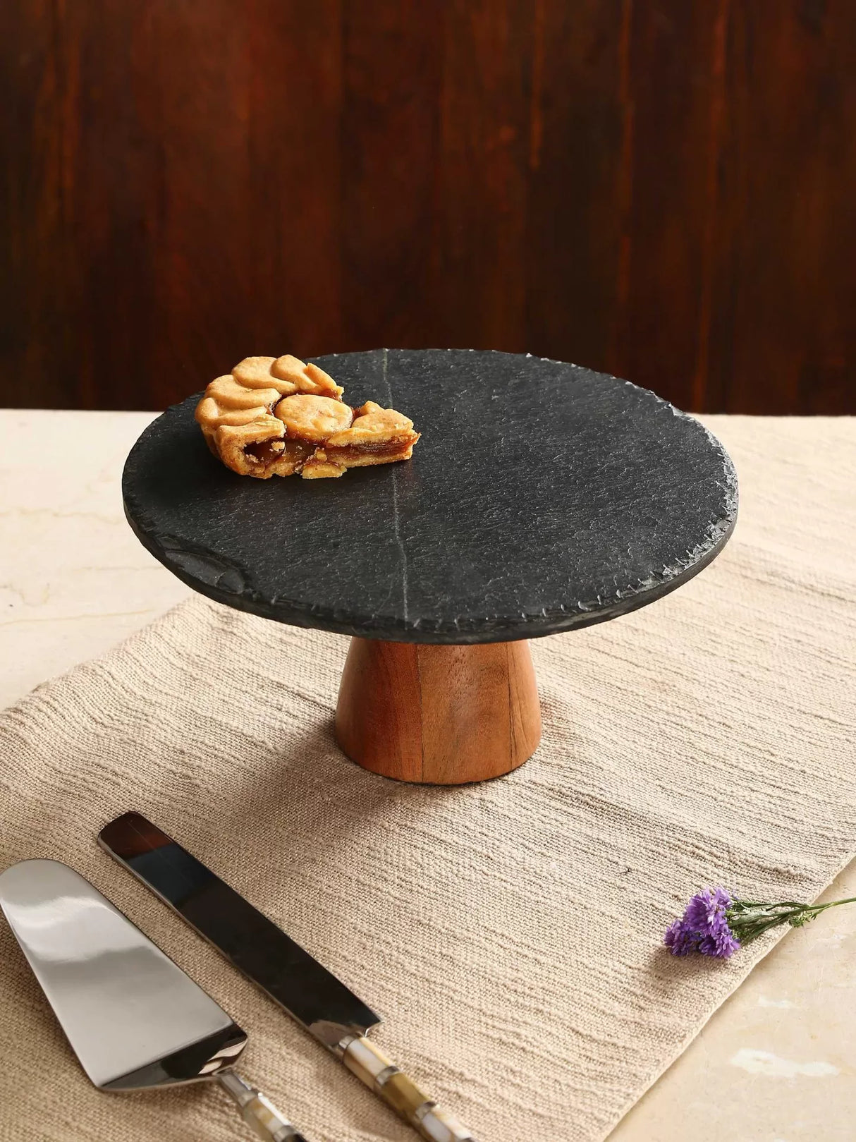 Cake Stand - Black Stone With Raw Edges