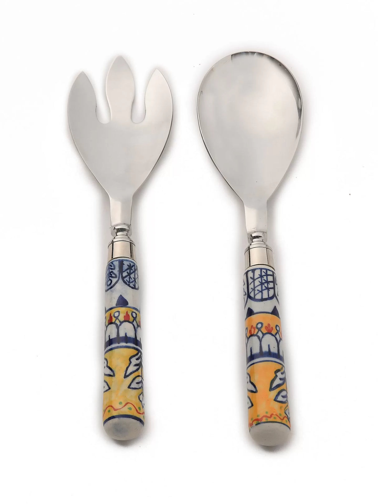 Salad Servers - Yellow & Blue Set of 2 - Flower Design