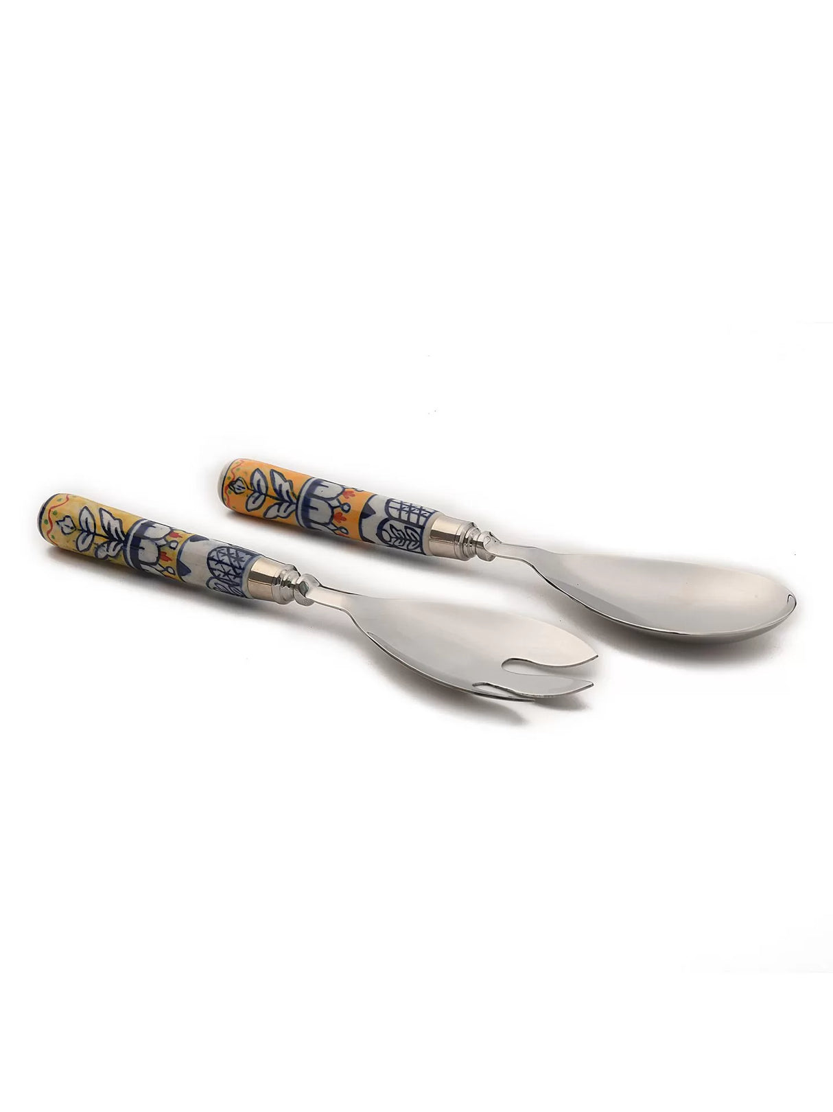Salad Servers - Yellow & Blue Set of 2 - Flower Design