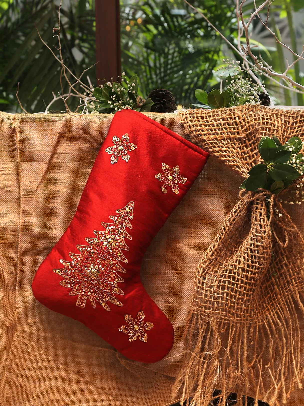 Embellished Christmas Stocking - Red