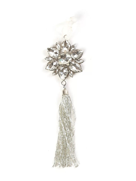 Crystal Star Ornament with Beaded Tassel & Crystal Wreath (Set-of-2)-Silver
