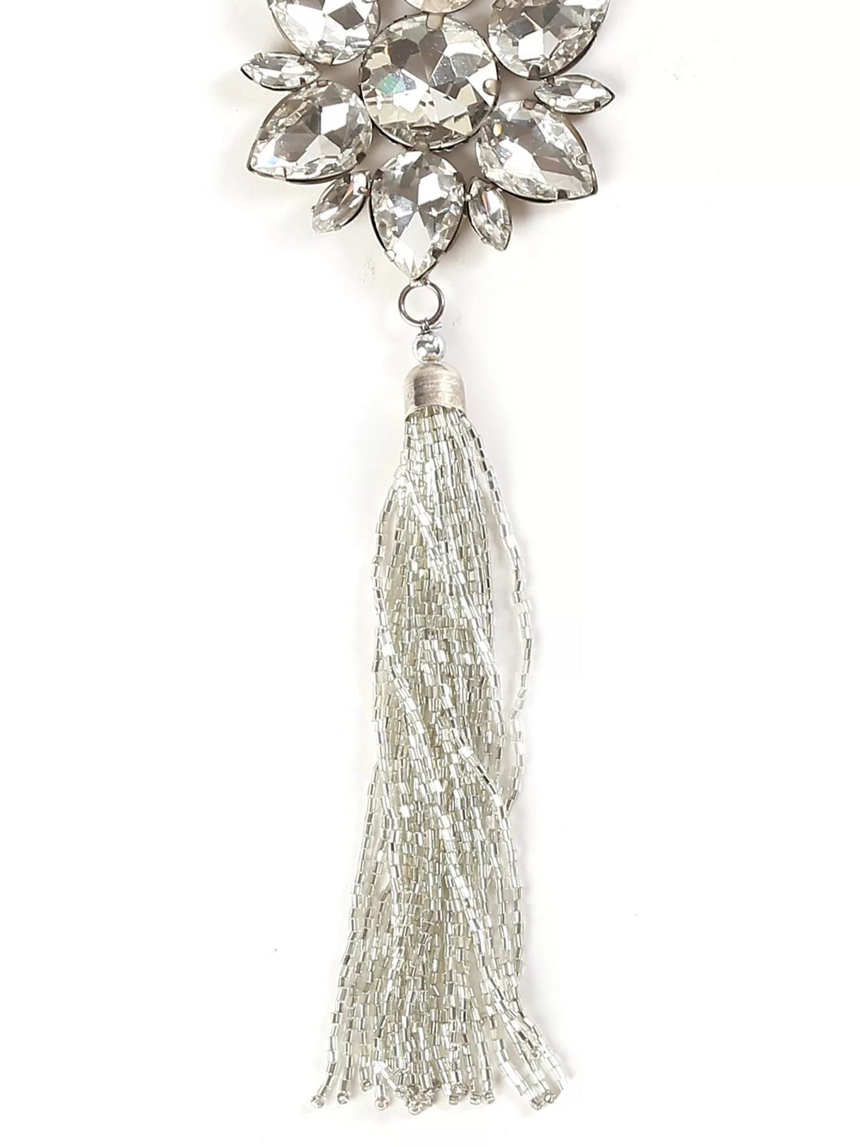 Crystal Star Ornament With Beaded Tassel And Crystal Wreath - Silver