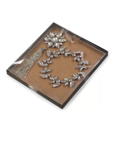 Crystal Star Ornament with Beaded Tassel & Crystal Wreath (Set-of-2)-Silver