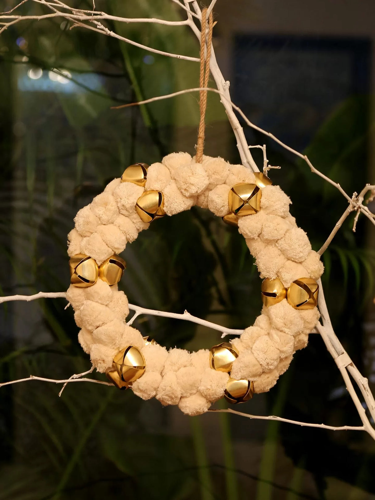 Ivory Pompom Wreath With Bells
