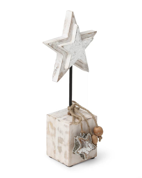 Handcrafted white and silver wooden star decor made from mango wood