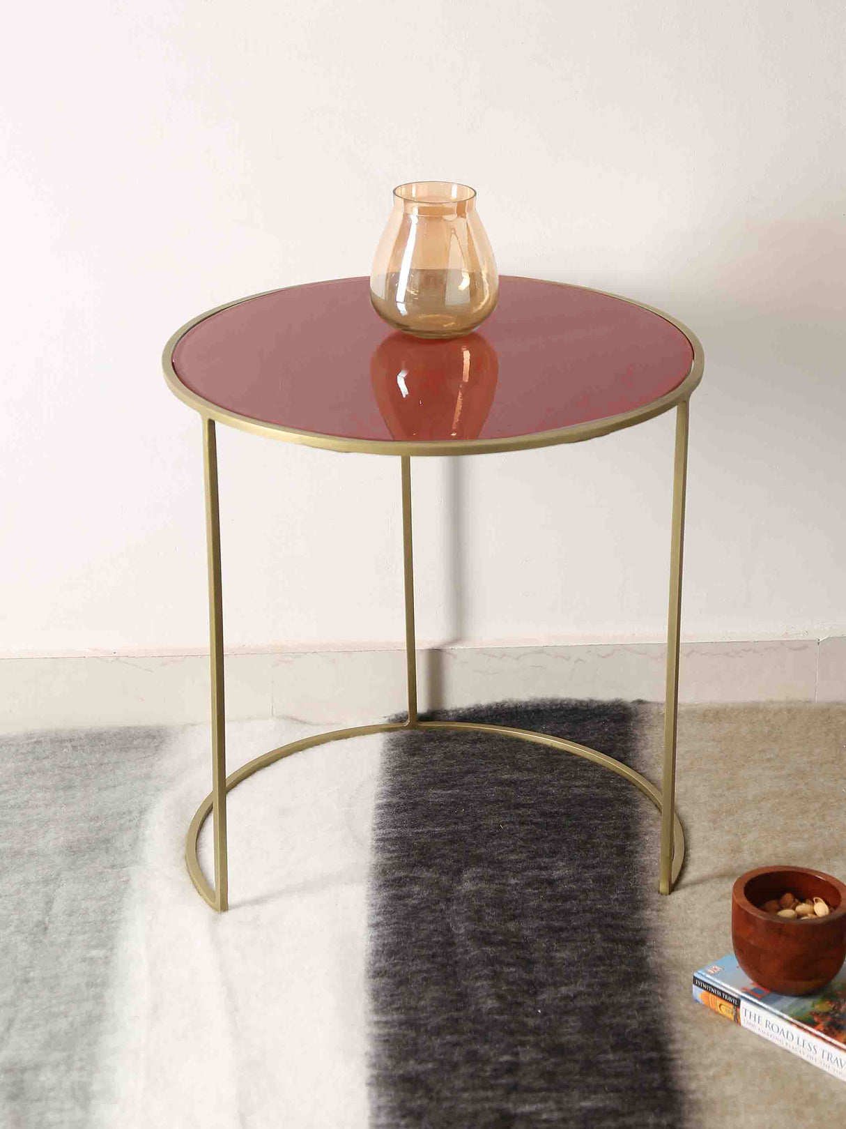 Nesting Tables - Pale Ruby Color Glass Top - Set of 2