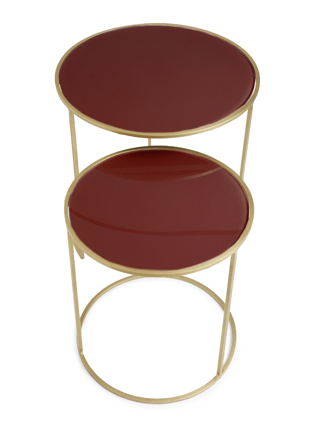 Nesting Tables - Pale Ruby Color Glass Top - Set of 2