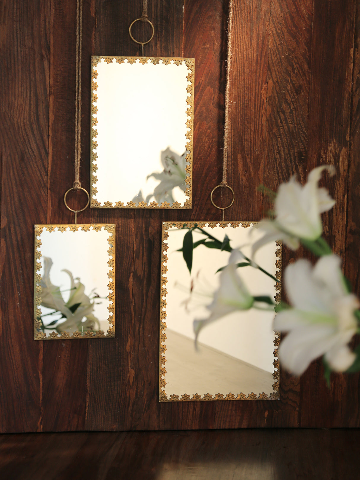 Wall Mirrors with metal details set of 3