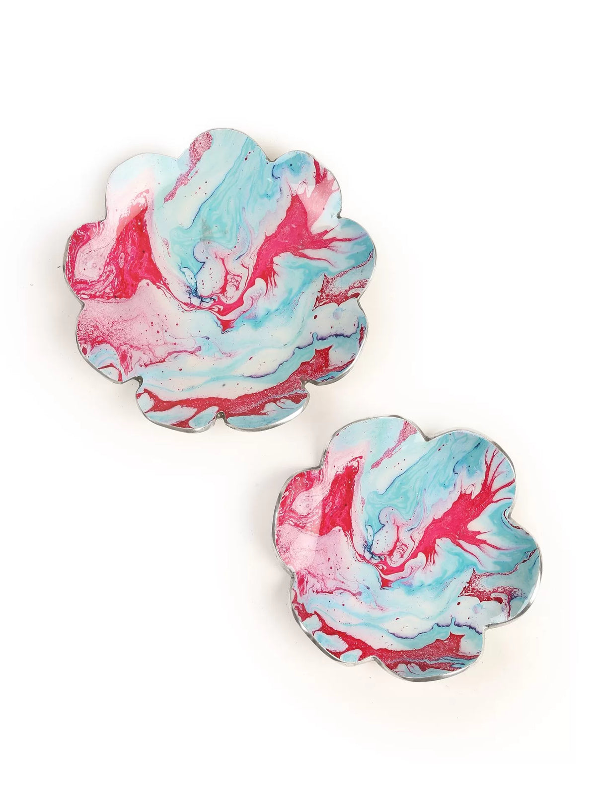 Enameled Platters - Blue & Red Set of 2