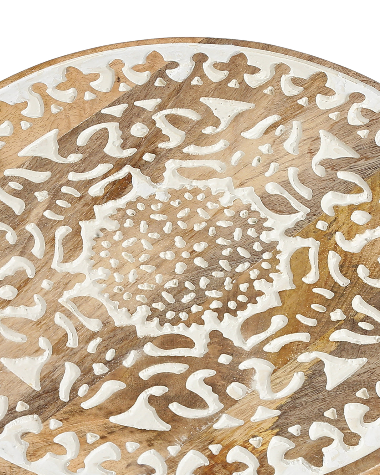 Chopping Board - Extensively Carved Lazy Susan Platter In White Wash Finish