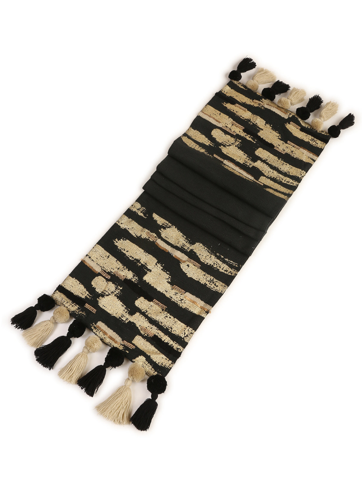 Table Runner - Charcoal Black With Embellishment And Gold Foiling