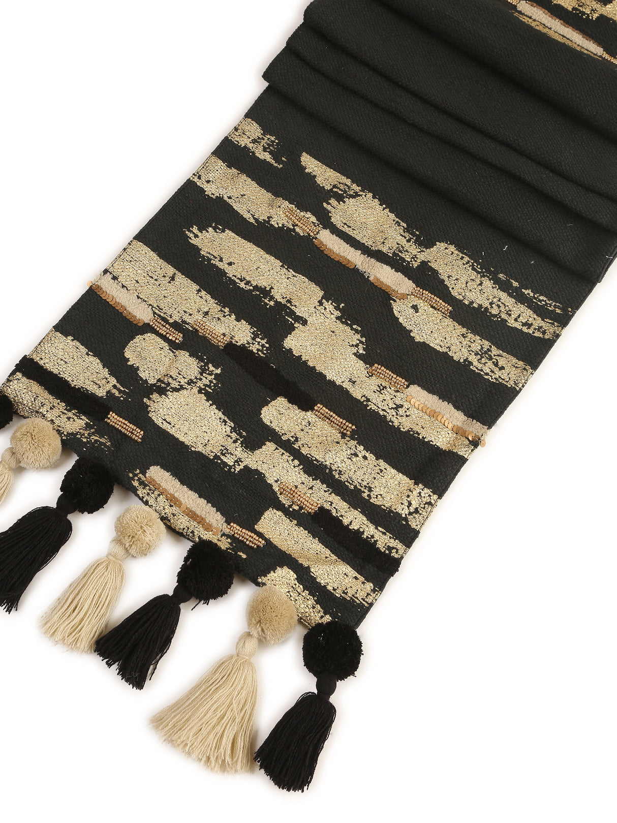 Table Runner - Charcoal Black With Embellishment And Gold Foiling