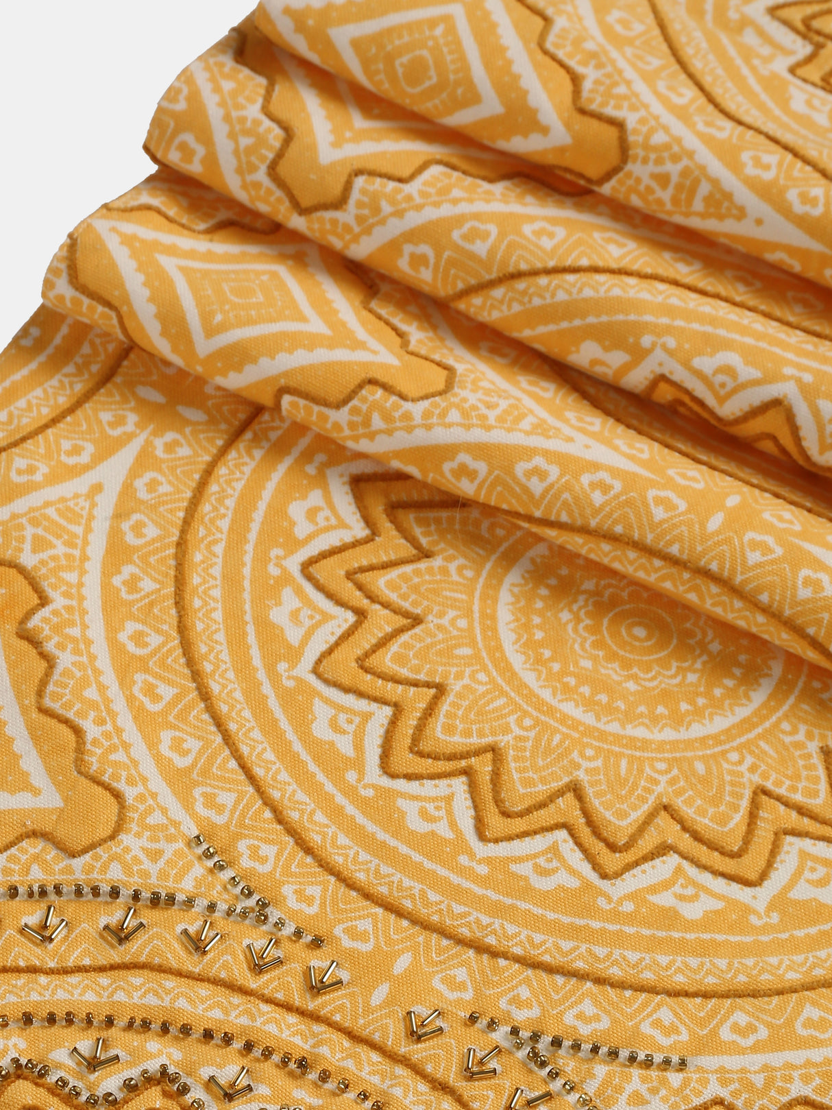 Stylish Amber Sky - Yellow Table Runner with Hand Beading