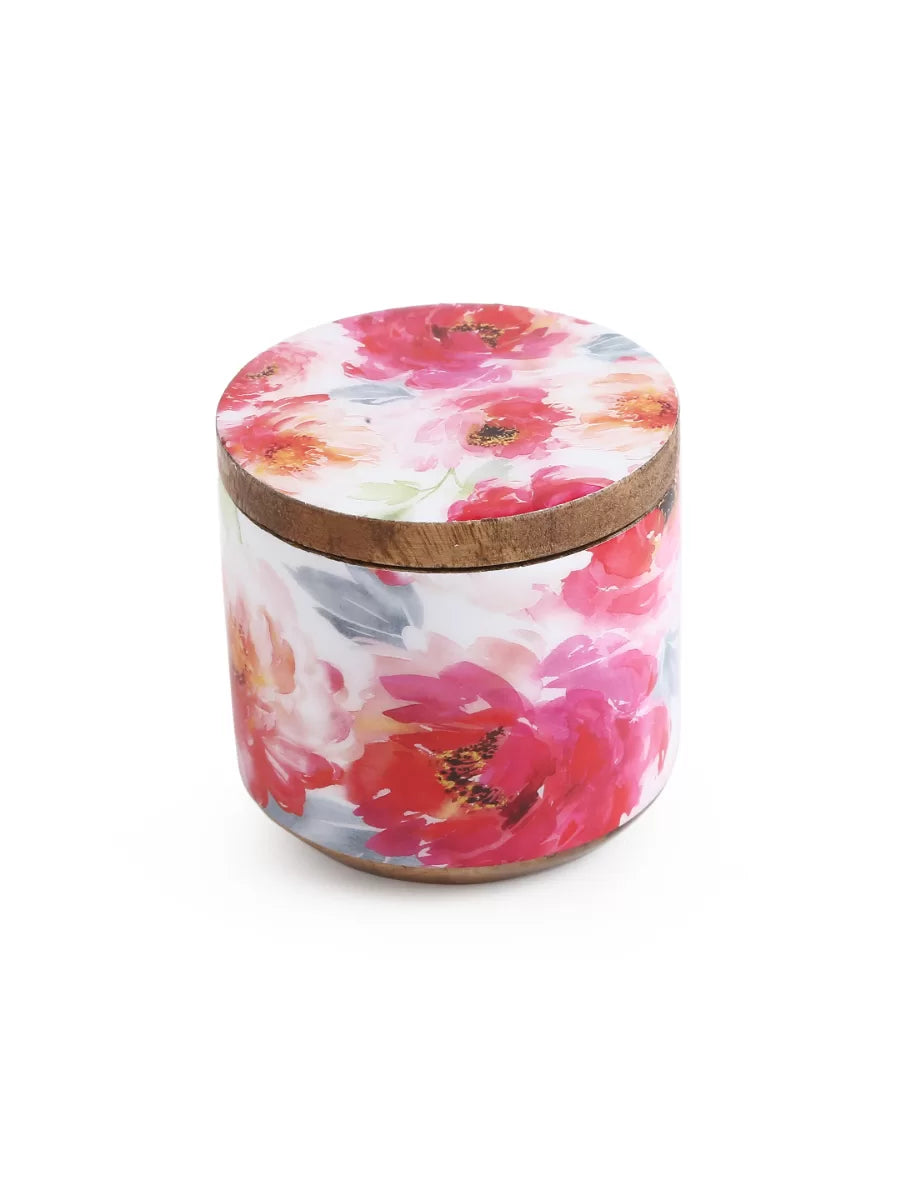 Flower Design Enamelled wooden Jar for Dry Snacks - Amoliconcepts