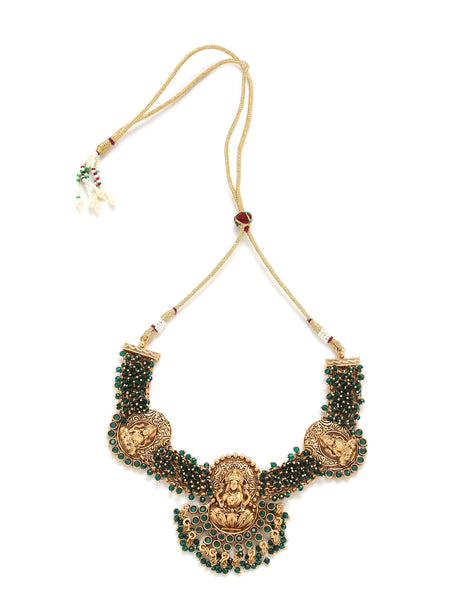 Laxmi temple necklace with green glass beads