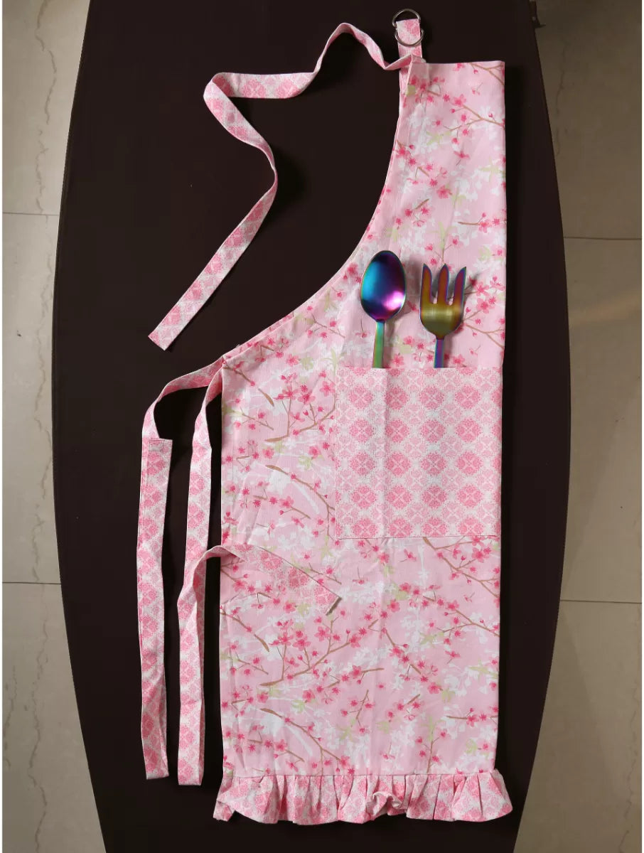 Kitchen Linen - Set of Flower Pattern Pot Holder, Glove, Apron and Kitchen napkins set of 2 (total 5 pcs)