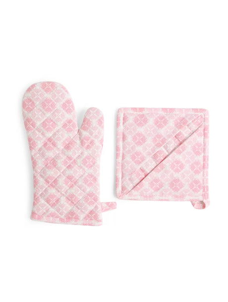 Kitchen Linen - Set of Flower Pattern Pot Holder, Glove, Apron and Kitchen napkins set of 2 (total 5 pcs)