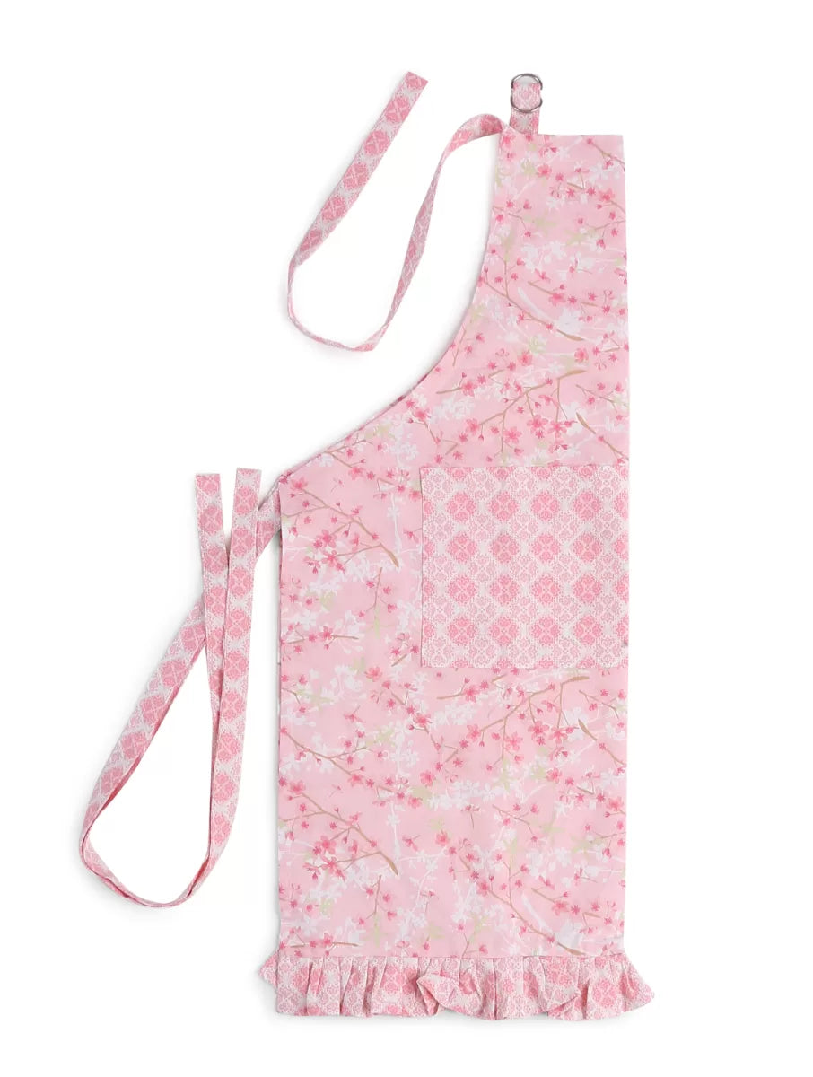 Kitchen Linen - Set of Flower Pattern Pot Holder, Glove, Apron and Kitchen napkins set of 2 (total 5 pcs)