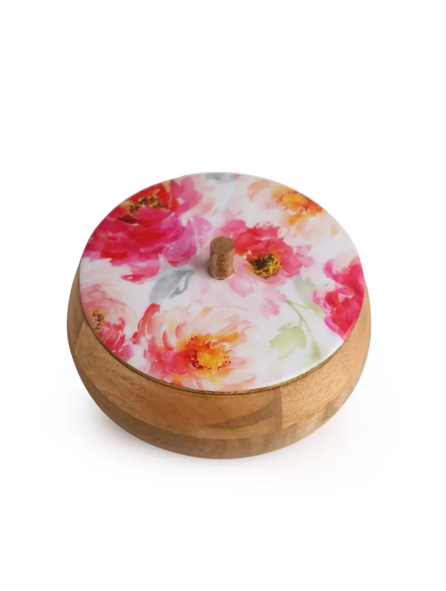 Flower Design Enamelled wooden Dahi / Roti Box