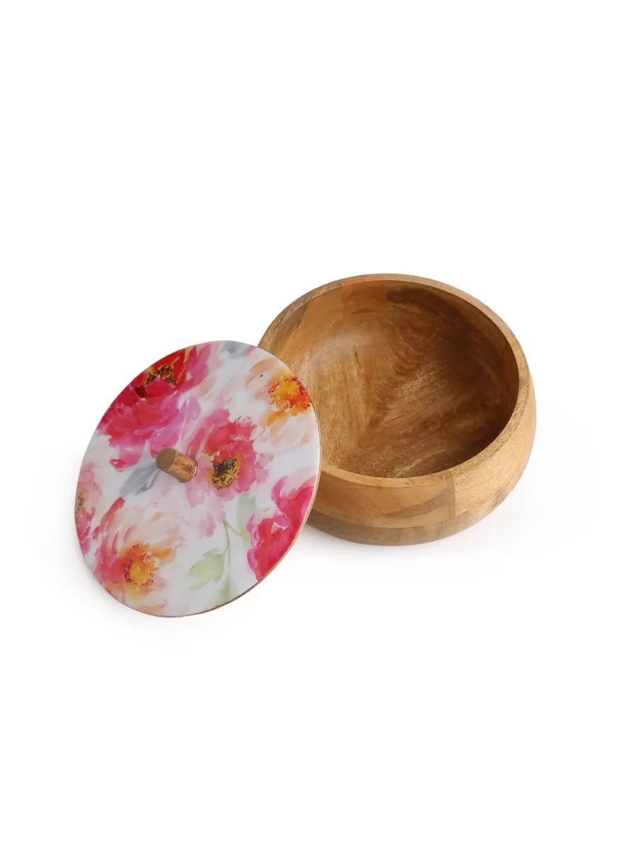 Flower Design Enamelled wooden Dahi / Roti Box