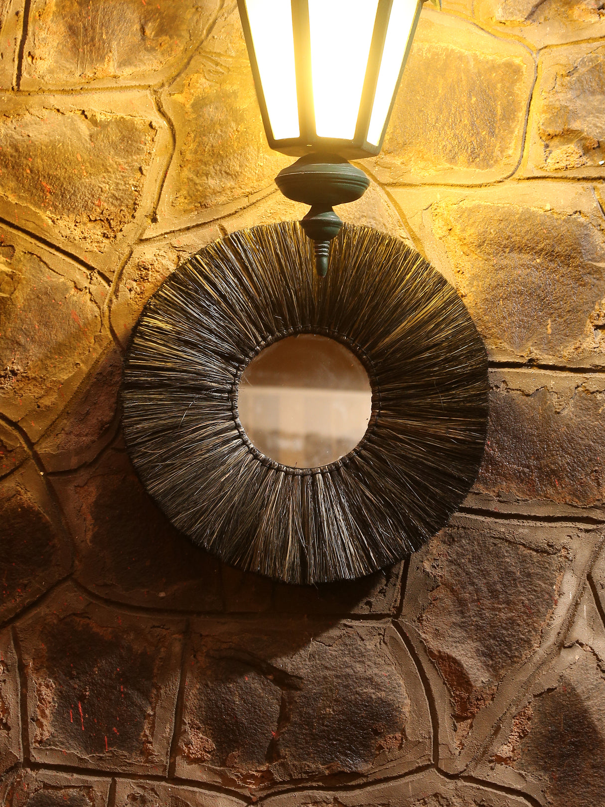 Eye shaped decorative mirror crafted with Natural sea grass in black finish MIRROR by ReviveHome