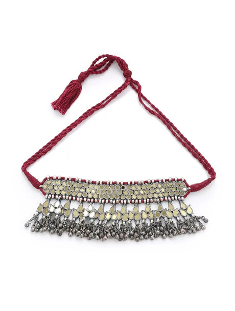 Choker Necklace - Glass with Removable Pendant - Gold Tone Glass