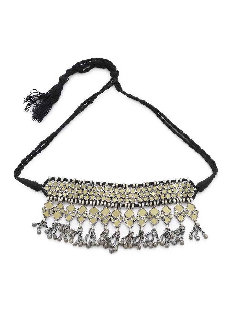 Mirror Glass Choker - Gold Tone Glass