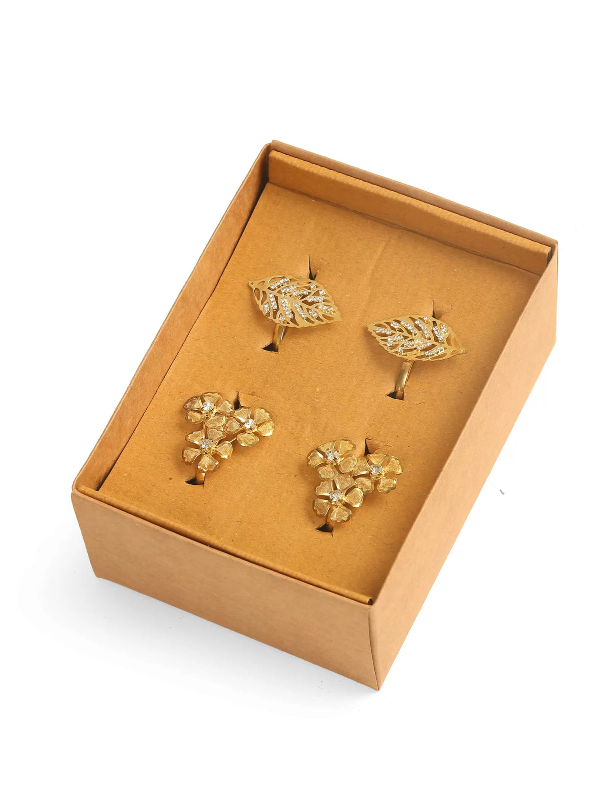 Napkin Rings - Gold Tone Flower and Leaf Design Set of 4