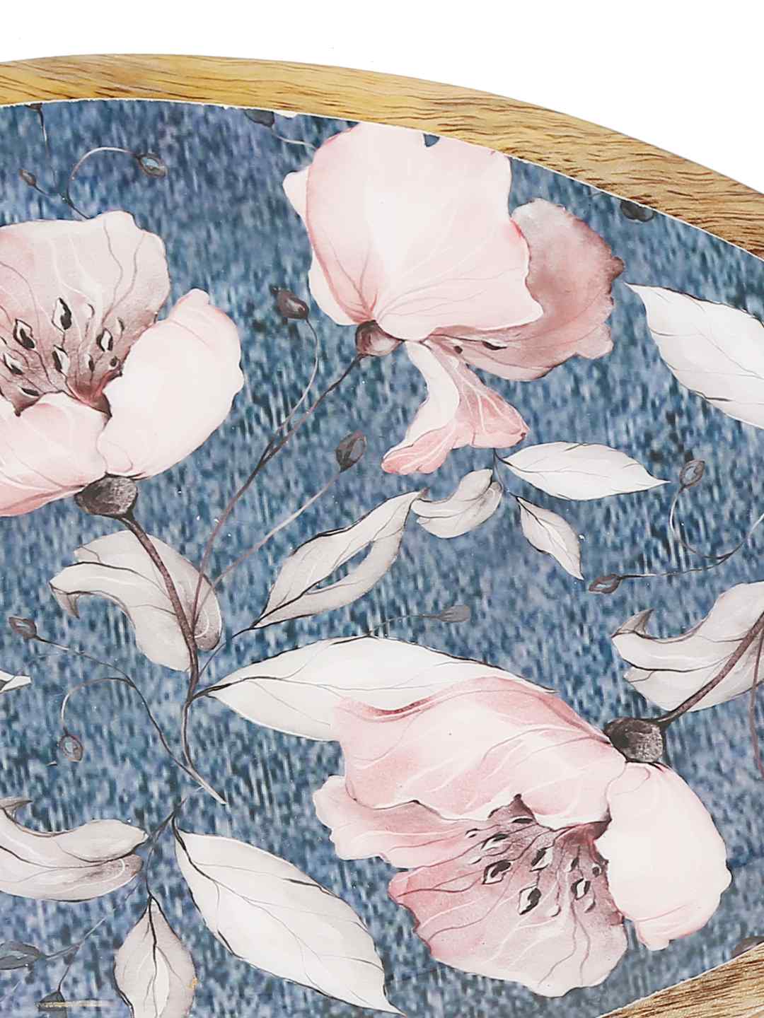 Wooden Platter - Blue With Flower Design