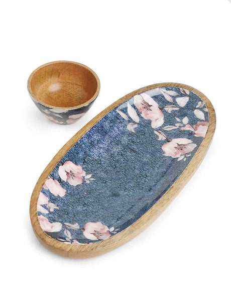 Platter And Bowl - Blue Chip And Dip In Flower Design