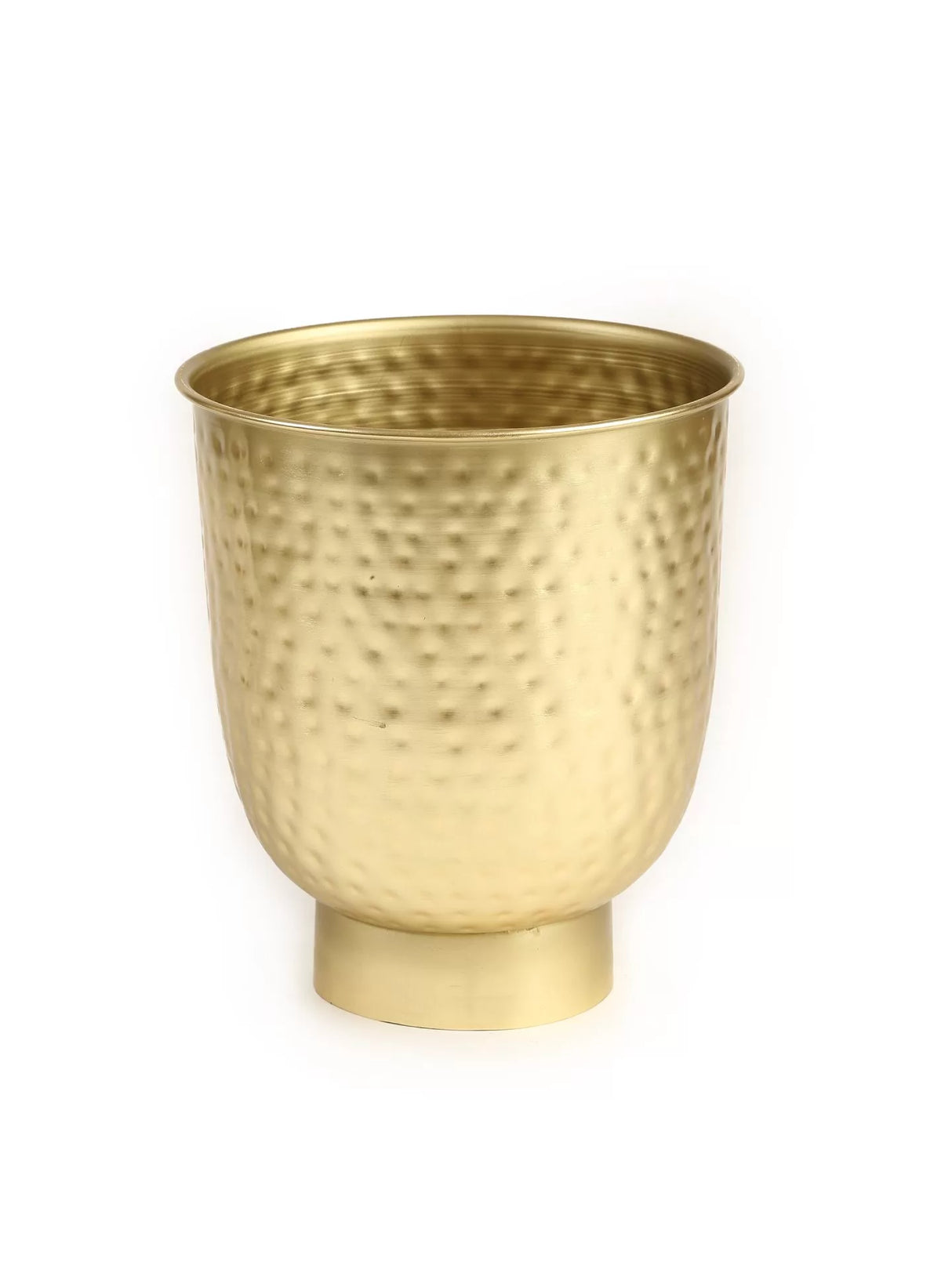 Gold Finish Hammered Planter With Wooden Stand