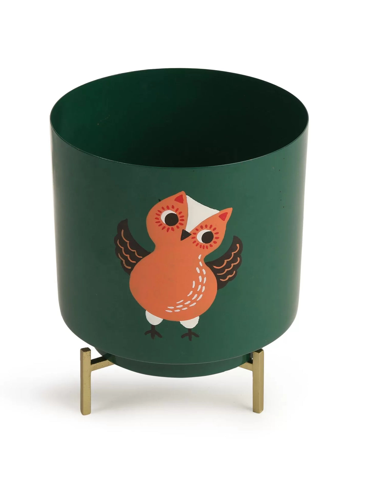 Owl Design Hand Painted Planter - Green