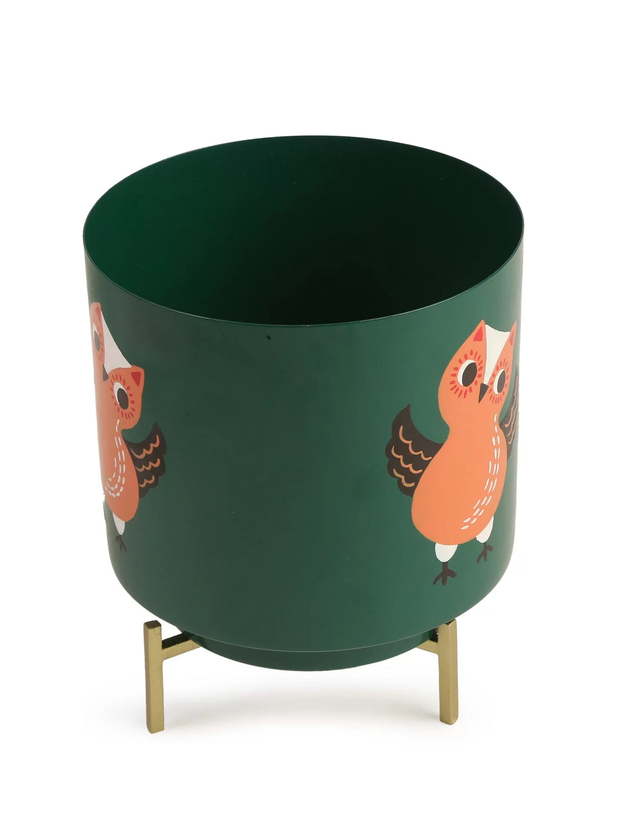 Owl Design Hand Painted Planter - Green