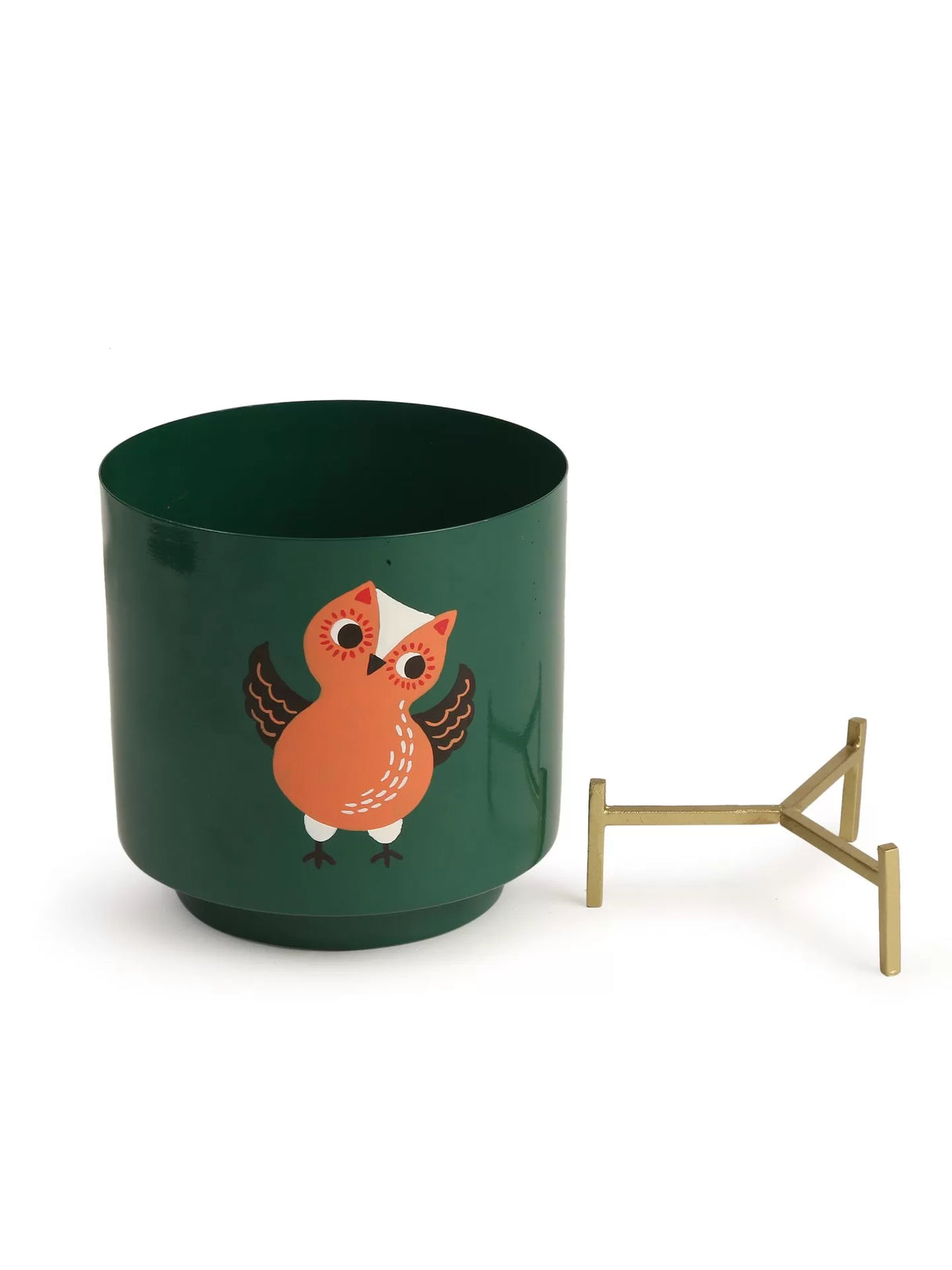 Owl Design Hand Painted Planter - Green