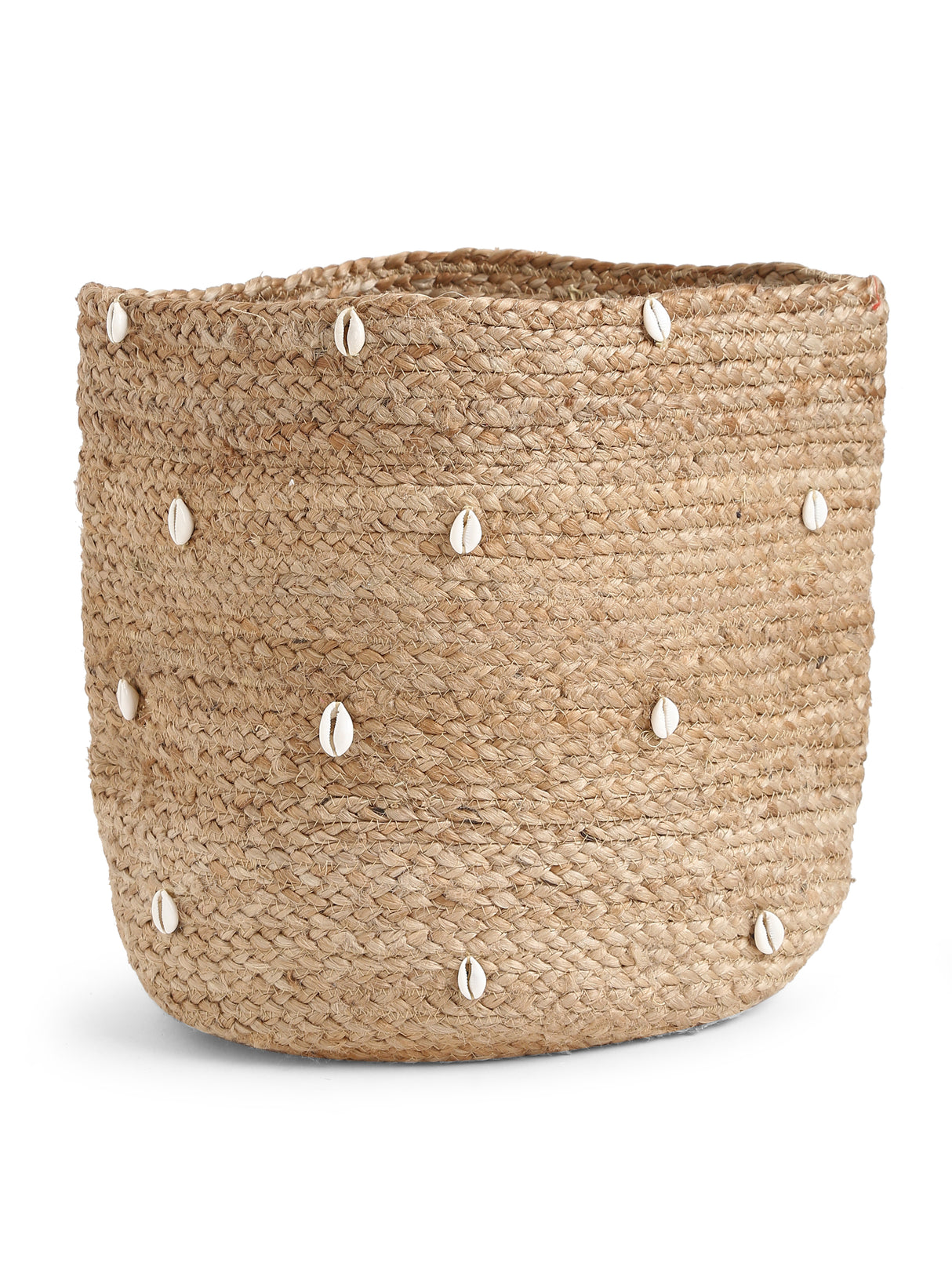 Multi-Utility Jute Basket with Shell Details in Natural Finish