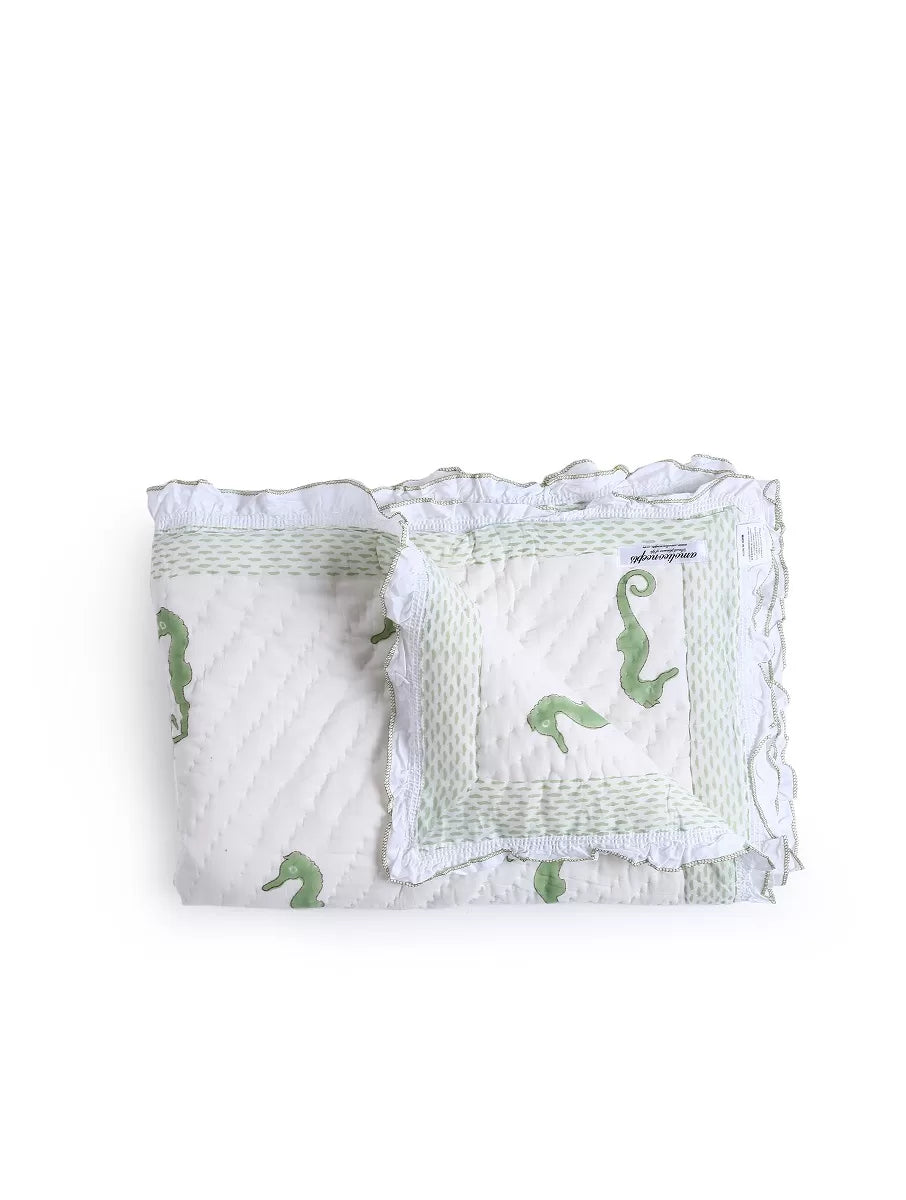 Baby Quilt - Seahorse Hand Block Print