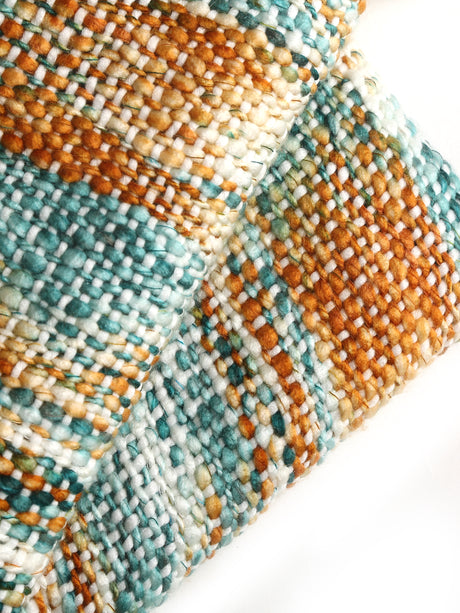 Soft Chunky Acrylic Wool throw in green, orange and multicolor weaving