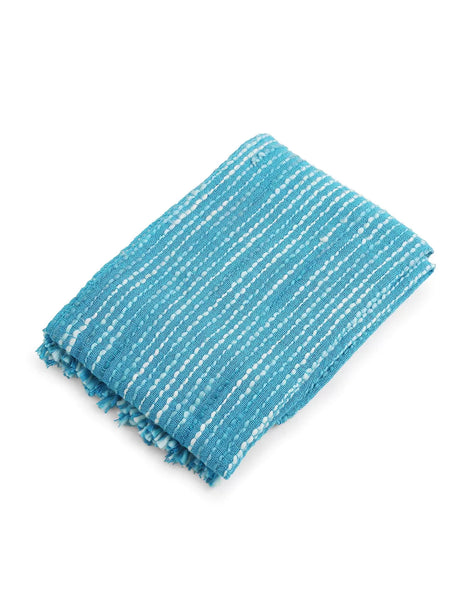 Cotton Throw - Soft Chunky With Acrylic Wood Details - Turquoise