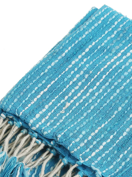 Cotton Throw - Soft Chunky With Acrylic Wood Details - Turquoise
