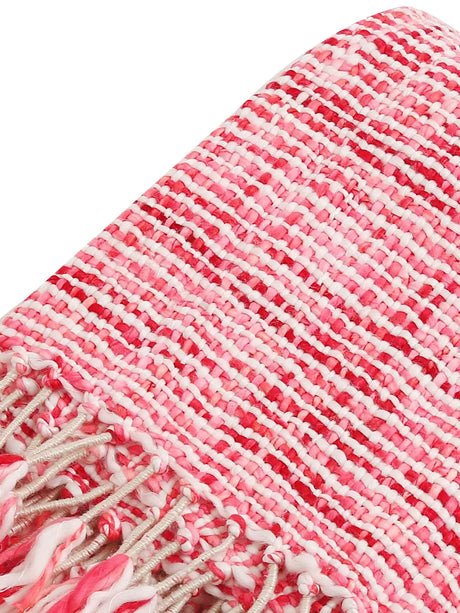 Wool Throw - Soft Chunky Acrylic In Hues of Fuchsia Mixed With White Weaving
