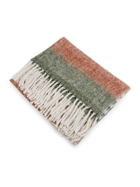 Acrylic Throw - Soft Wool In Hues of Green, Blue, Rust And Ivory
