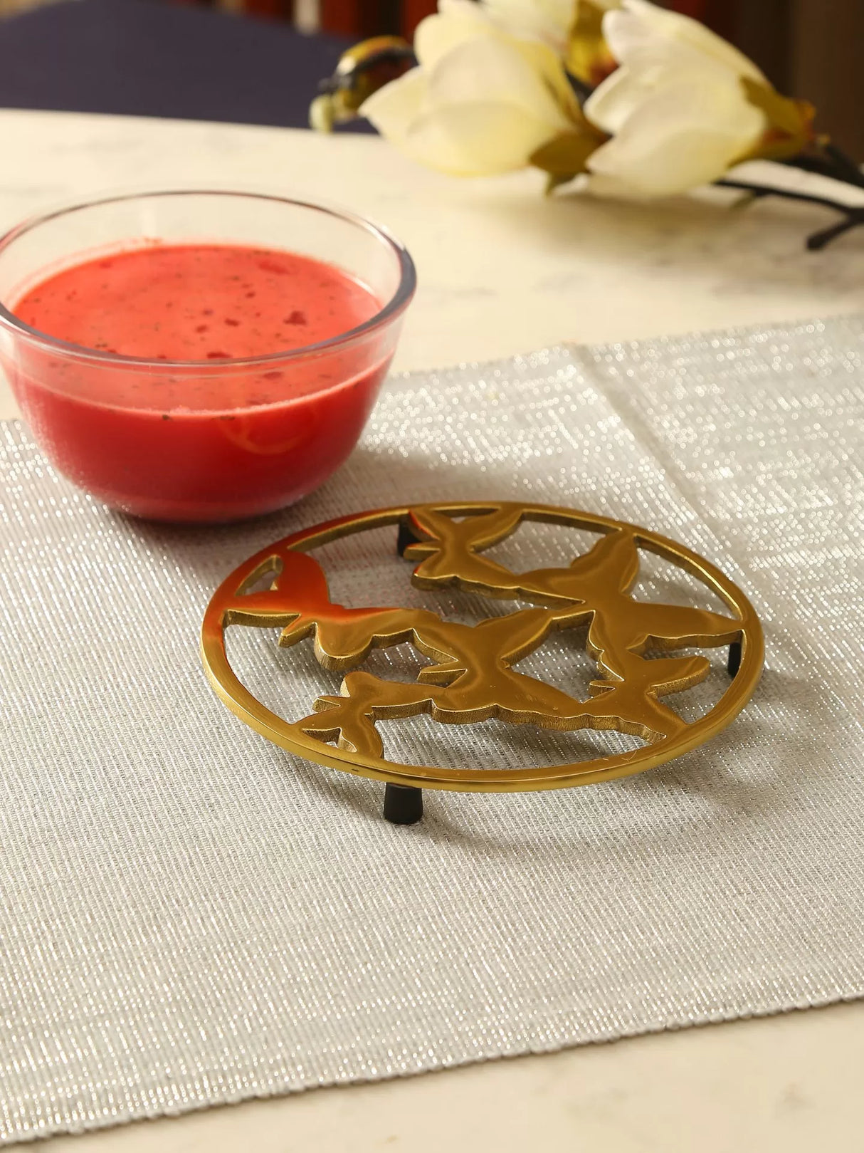Trivet - Butterfly Design Round In Matt Gold Finish