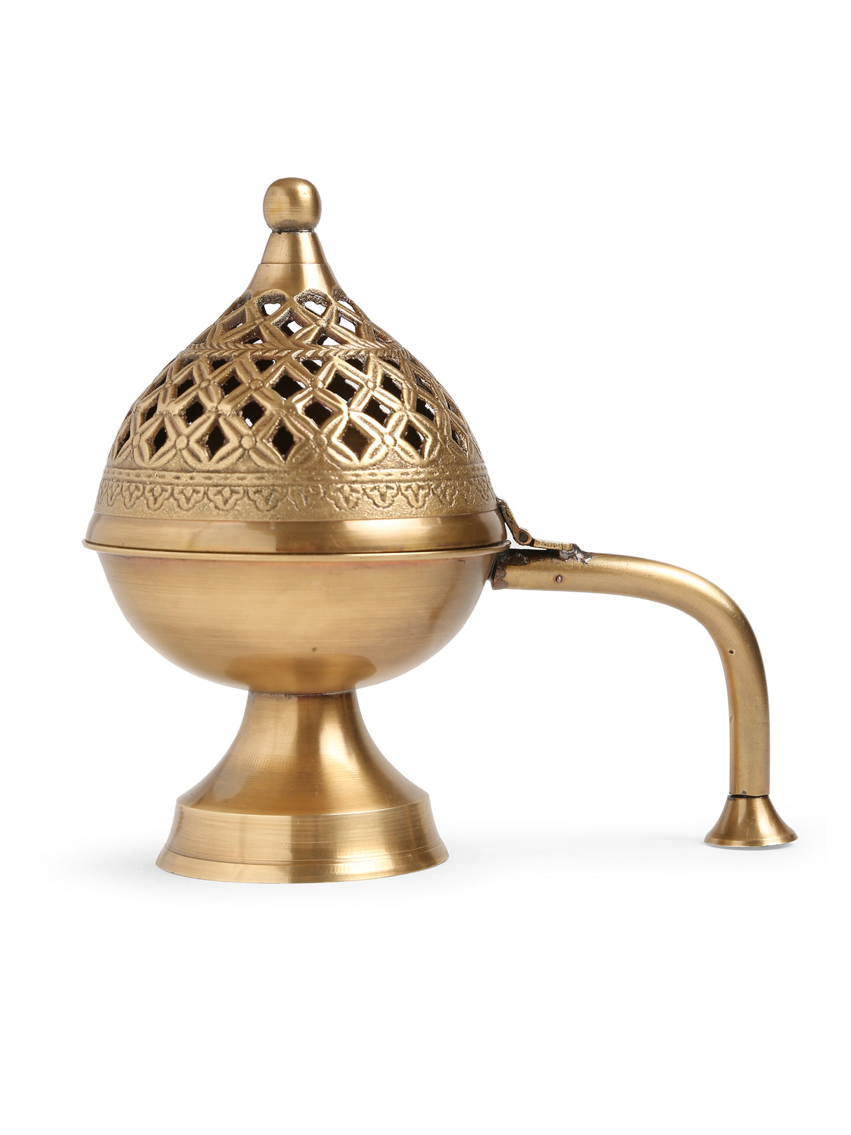 Dome shape brass incense burner with handle